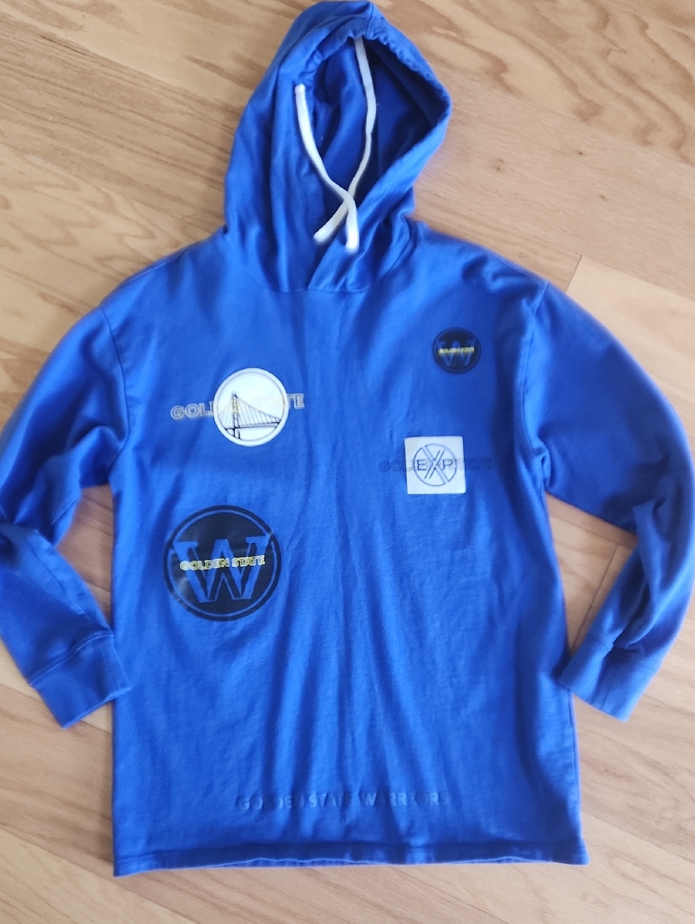 Express Blue Hoodie Long Sleeves with Golden State Warriors Logo Small